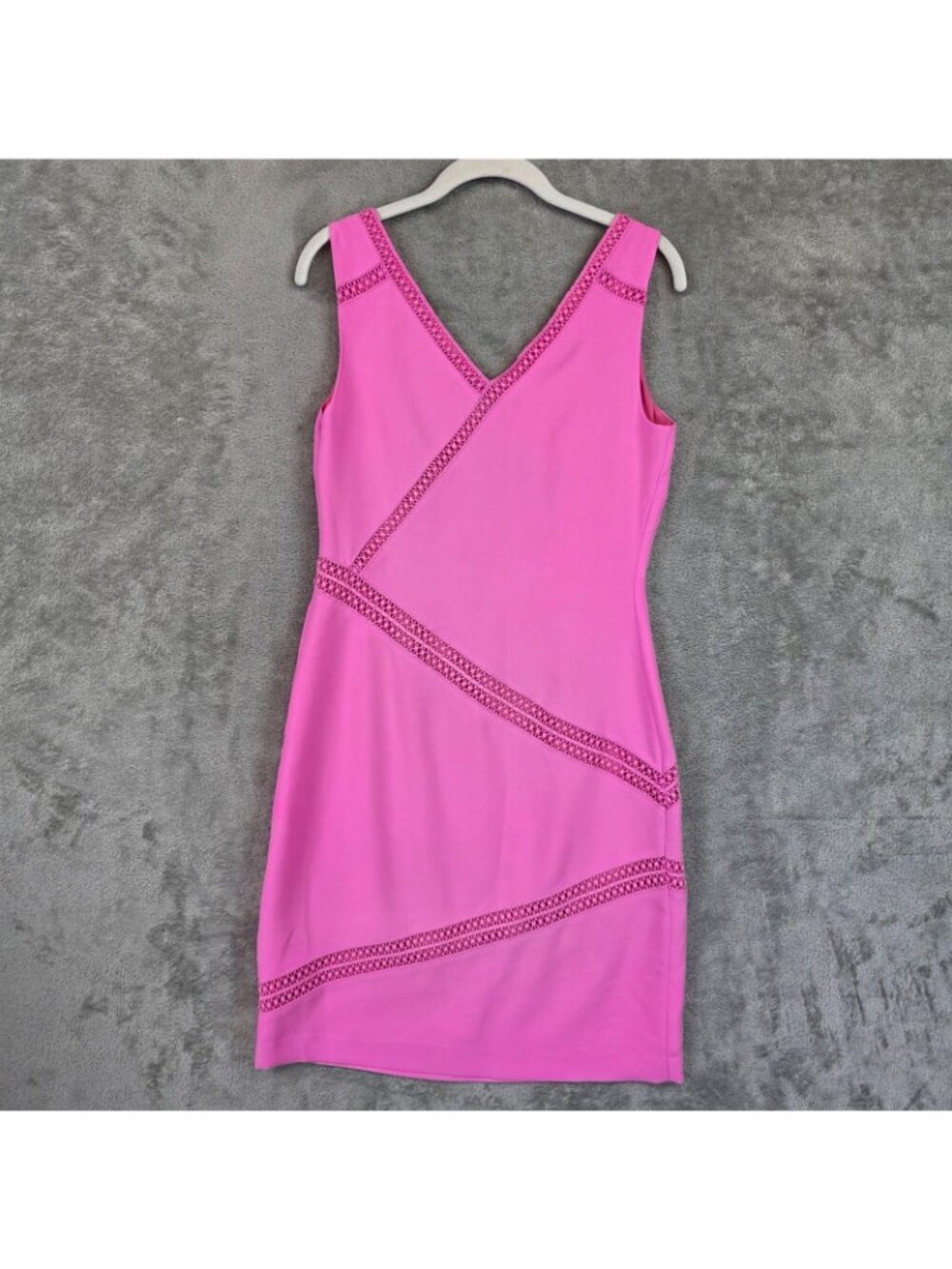 Banana Republic Dress Womens 2 Pink V Neck Sleeveless Sheath Crochet Mini Party - Picture 2 of 13